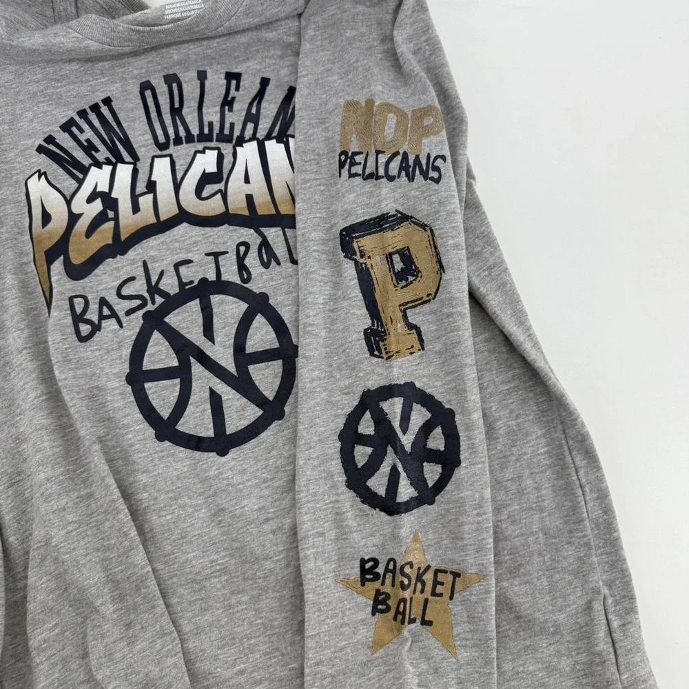 Youth New Orleans‎ Pelicans Basketball Long Sleeve T Shirt Grey NBA Kids Size M